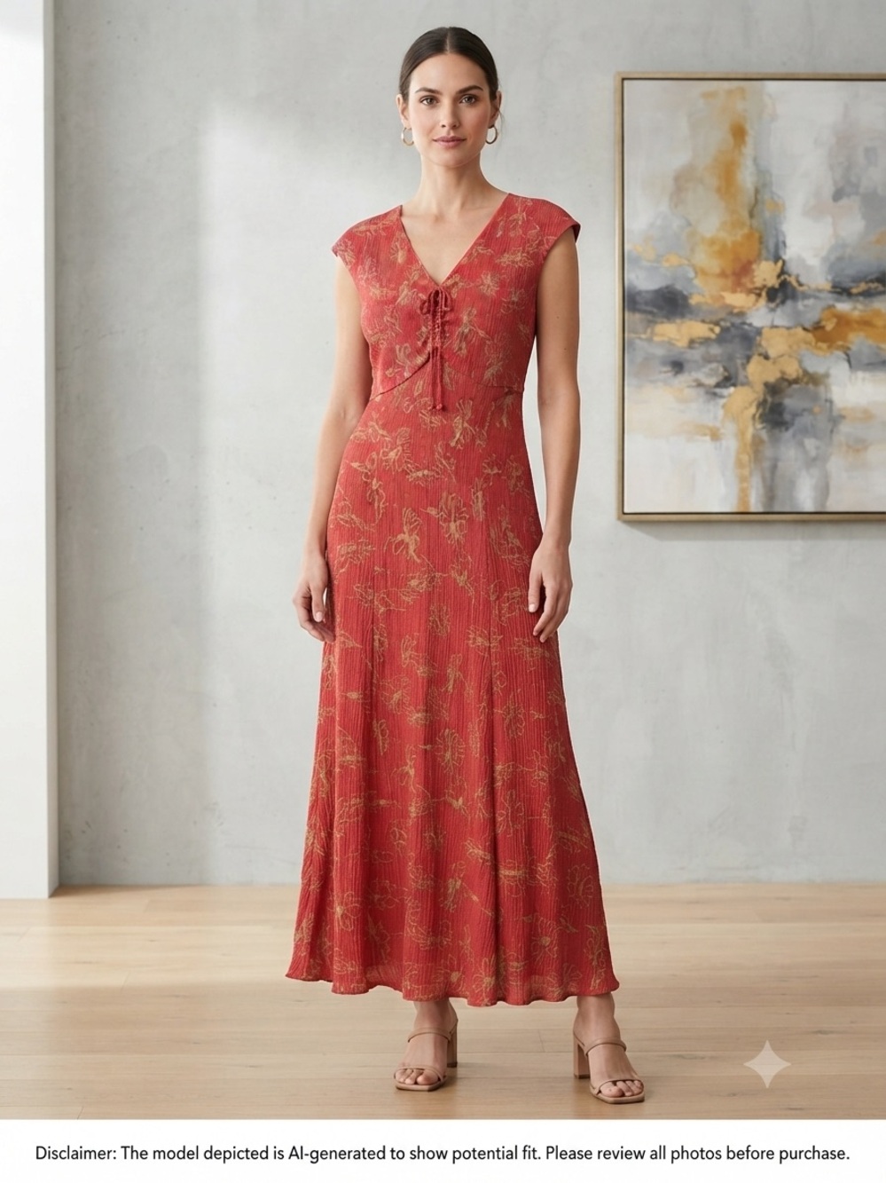Vintage Talbots Red Floral Rayon Midi Dress Size 12 Made in USA